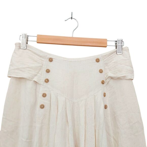 ILLA ILLA Wide Leg Back Bow Pants Womens Small Beige Front Button Pleated Boho - Picture 4 of 12